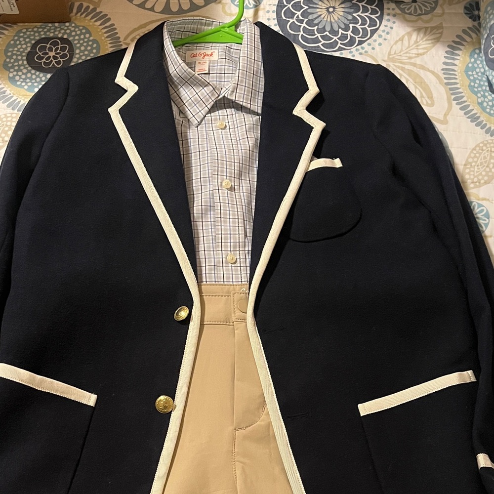 Rowing Blazers Kids Navy Blazer set with Cream Trim includes shirt/khakis